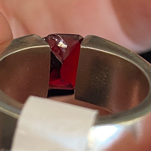 Ring Size 6.5 Red Glass Sterling Silver 925 Women Stone - Picture 6 of 7